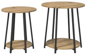 vidaXL Σετ Τραπεζάκι Πλευράς  2 Τεμαχίων σε Artisan Oak με Engineered Wood και Μέταλλο