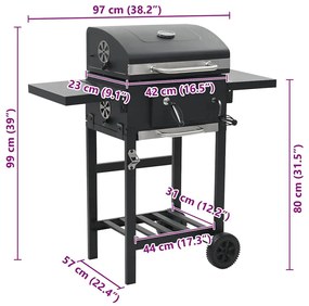 Ψησταριά Κάρβουνου / BBQ Μαύρη με Κάτω Ράφι - Μαύρο