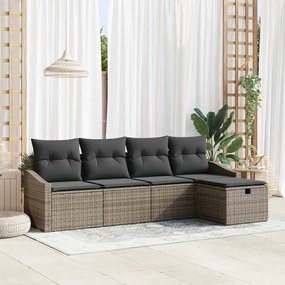 vidaXL Σετ Καναπέ Κήπου με μαξιλάρι 5 pcs Γκρι Πολυ ράταν