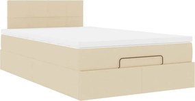 vidaXL Οθωμανικό κρεβάτι με στρώμα Cream 120x190 cm Ύφασμα