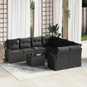 vidaXL Σετ Καναπέ Κήπου 9 τεμαχίων με μαξιλάρια Μαύρο Συνθετικό Ρατάν