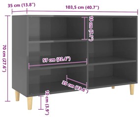 vidaXL Ραφιέρα Γυαλιστερή Γκρι 103,5 x 35 x 70 εκ. από Επεξ. Ξύλο