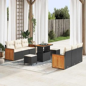 vidaXL Σετ Καναπέ Κήπου 9 pcs Μαύρο και κρεμ 90 x 55 x 71 cm
