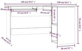 ΓΡΑΦΕΙΟ ΓΩΝΙΑΚΟ ΓΚΡΙ SONOMA 120X140X75 ΕΚ. ΕΠΕΞΕΡΓΑΣΜΕΝΟ ΞΥΛΟ 815385