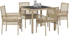 vidaXL Σέτ φαγητού για κήπο 5 pcs Μπεζ συνθετικό ρατάν
