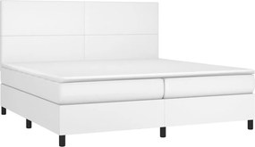 vidaXL Κρεβάτι Boxspring με Στρώμα Λευκό 200x200 εκ. Συνθετικό Δέρμα