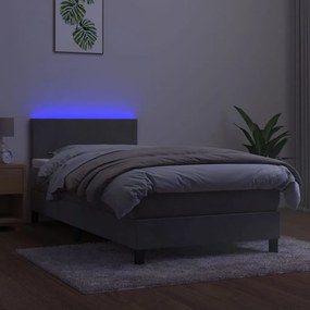vidaXL Κρεβάτι Boxspring με Στρώμα &amp; LED Αν.Γκρι 90x200 εκ. Βελούδινο