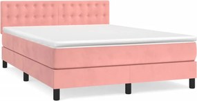 vidaXL Κρεβάτι Boxspring με Στρώμα Ροζ 140x200 εκ. Βελούδινο
