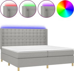 vidaXL Κρεβάτι Boxspring με Στρώμα &amp; LED Αν.Γκρι 200x200εκ. Υφασμάτινο