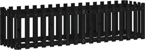 vidaXL Ζαρντινιέρα με Σχέδιο Φράχτη Μαύρη 200x50x50 εκ. Μασίφ Πεύκο