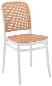 FLORENCE Καρέκλα PP Άσπρο, PP Rattan Μπεζ, Στοιβαζόμενη -  41x41x83cm