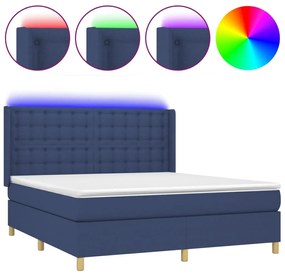vidaXL Κρεβάτι Boxspring με Στρώμα &amp; LED Μπλε 180x200 εκ. Υφασμάτινο