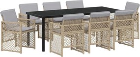 vidaXL Σέτ φαγητού για κήπο 9 pcs Μπεζ συνθετικό ρατάν