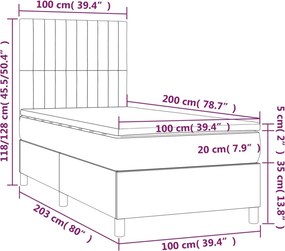 vidaXL Κρεβάτι Boxspring με Στρώμα Taupe 100 x 200 εκ. Υφασμάτινο
