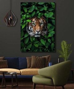 Πίνακας σε καμβά Τίγρης με Τροπικά Φύλλα LUX8 30cm x 40cm