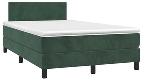 vidaXL Κρεβάτι Boxspring με Στρώμα &amp; LED Σκ. Πράσινο 120x190εκ Βελούδο