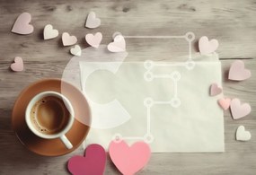 Σετ των 2 Intra Συλλεκτικό Ξύλινο Παζλ Plywood  4mm - Καφές, καρδιές και χαρτί στο τραπέζι Σε Ξύλινο Κουτί - Διαστάσεις: 10x10 cm – 25 κομμάτια