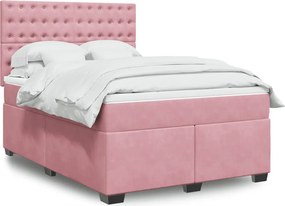 vidaXL Κρεβάτι Boxspring με Στρώμα Ροζ 160x200 εκ. Βελούδινο