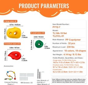 VEVOR 32 Rock Climbing Holds Climbing Rocks with Colored Climbing Rope Hardware