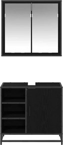 vidaXL Σετ Επίπλων Μπάνιου με ράφι 2 pcs Μαύρη Οξυά Επεξεργασμένο ξύλο