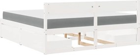 vidaXL Κρεβάτι με Συρτάρια+Στρώμα Λευκό 200x200 εκ. Μασίφ Ξύλο Πεύκο