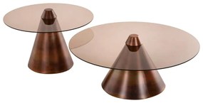 Τραπέζια Σαλονιού (Σετ 2Τμχ) Reben HM9676 Φ80 &amp; Φ60cm Με Φιμέ Γυαλί Brown-Bronze Μέταλλο,Γυαλί