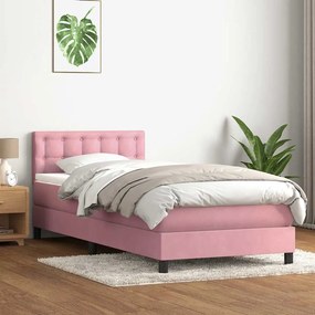 vidaXL Κρεβάτι Boxspring με Στρώμα &amp; LED ροζ 90x210 εκ. Βελούδινο