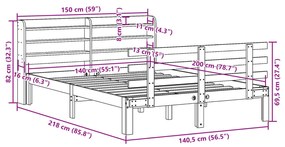 ΠΛΑΙΣΙΟ ΚΡΕΒΑΤΙΟΥ ΜΕ ΚΕΦΑΛΑΡΙ 140X200 ΕΚ. ΑΠΟ ΜΑΣΙΦ ΞΥΛΟ ΠΕΥΚΟΥ 3306853