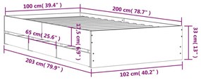 Πλαίσιο Κρεβατιού με συρτάρια Καπνιστή δρυς100x200εκ.Επεξ. Ξύλο - Καφέ