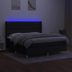 vidaXL Κρεβάτι Boxspring με Στρώμα &amp; LED Μαύρο 180x200 εκ. Υφασμάτινο