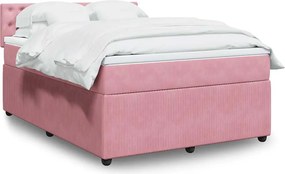 vidaXL Κρεβάτι Boxspring με Στρώμα Ροζ 140x200 εκ. Βελούδινο
