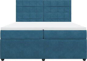 vidaXL Κρεβάτι Boxspring με Στρώμα Μπλε 200x200 εκ. Βελούδινο