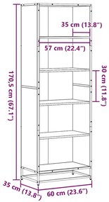 Βιβλιοθήκη Μαύρο 60x35x170,5 cm Ξύλινη κατασκευή - Μαύρο