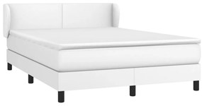 vidaXL Κρεβάτι Boxspring με Στρώμα Λευκό 140x190εκ.από Συνθετικό Δέρμα