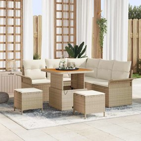 vidaXL Σετ Καναπέ Κήπου Ρυθμιζόμενο ύψος 8 pcs Μπεζ συνθετικό ρατάν