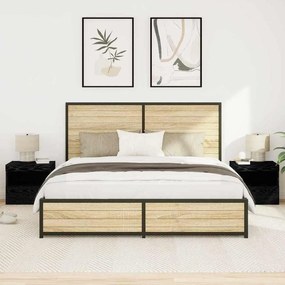 Κομοδίνο 2 pcs Μαύρη Οξυά 50 x 40 x 45 cm Επεξεργασμένο ξύλο