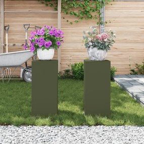 vidaXL Εξωτερικές Βάσεις Φυτών Στήλης 2 τεμ Ελιά 24x24x55 εκ Ατσάλι