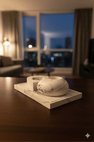 Stewehome Σετ 3 τεμαχίων μπετονένιο διακοσμητικό κερί με σχέδιο μάρμαρο και δίσκο Λευκό