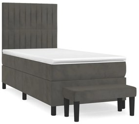 vidaXL Κρεβάτι Boxspring με Στρώμα Σκούρο Γκρι 90x200 εκ. Βελούδινο