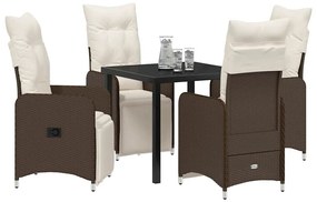 vidaXL Σέτ φαγητού για κήπο με μαξιλάρι 5 pcs Καφέ Πολυ ράταν