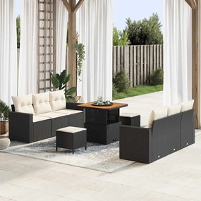vidaXL Σετ Καναπέ Κήπου Ρυθμιζόμενο ύψος 9 pcs Μαύρο συνθετικό ρατάν