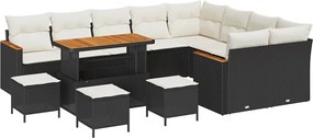 vidaXL Σετ Καναπέ Κήπου με μαξιλάρι 13 pcs Μαύρο Πολυ Ρατάν