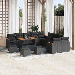 vidaXL Σετ Καναπέ Κήπου με μαξιλάρι 14 pcs Μαύρο Πολυ ράταν
