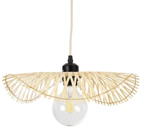 GloboStar® MELEMELE 01839 Boho Κρεμαστό Φωτιστικό Οροφής Μονόφωτο 1 x E27 AC220-240V IP20 - Φ35 x Υ4cm - Μπεζ Ξύλινο Μπαμπού Πλέγμα - 5 Χρόνια Εγγύηση