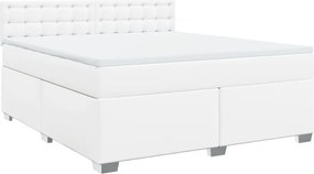 vidaXL Κρεβάτι Boxspring με Στρώμα Λευκό 180x200 εκ. Συνθετικό Δέρμα