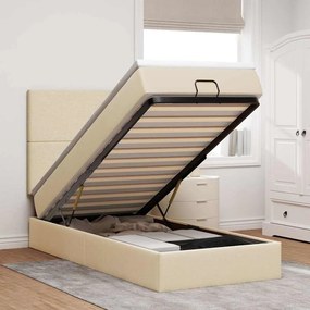 vidaXL Οθωμανικό κρεβάτι με στρώμα &amp; LEDs Cream 90x190cm ύφασμα