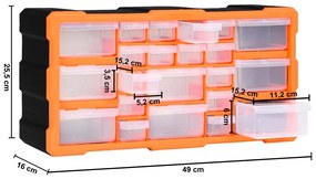 Κουτί Αποθήκευσης/Οργάνωσης με 22 Συρτάρια 49 x 16 x 25,5 εκ. - Πορτοκαλί