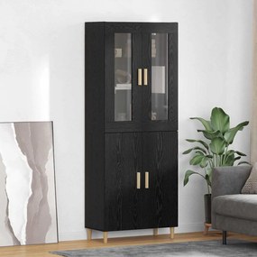 Highboard Μαύρη Οξυά 69,5 x 34 x 180 εκ. Σύνθετο Ξύλο και Γυαλί
