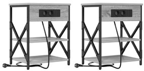 vidaXL Κομοδίνο με Σταθμό Φόρτισης με ράφι 2 pcs Γκρι sonoma