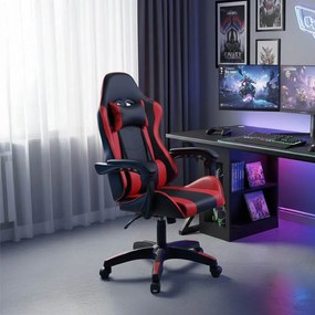 Καρέκλα γραφείου gaming William pakoworld PU μαύρο-κόκκινο